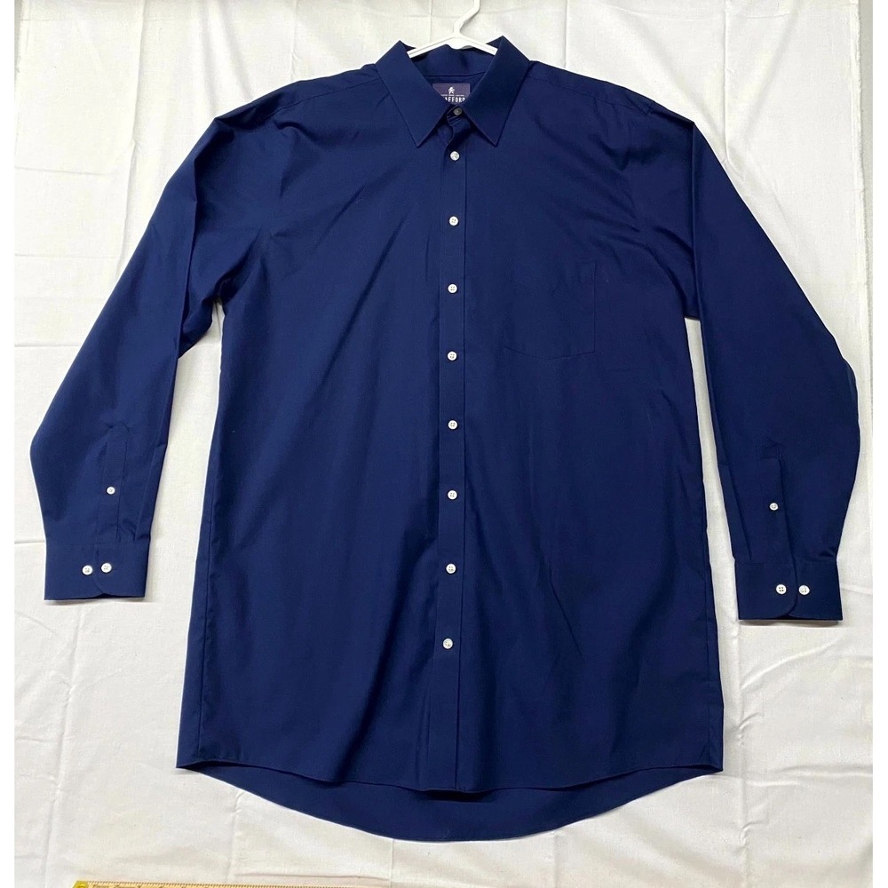 Stafford Performance Super Dress Shirt Mens 17.5 Blue Cotton Pleated Business